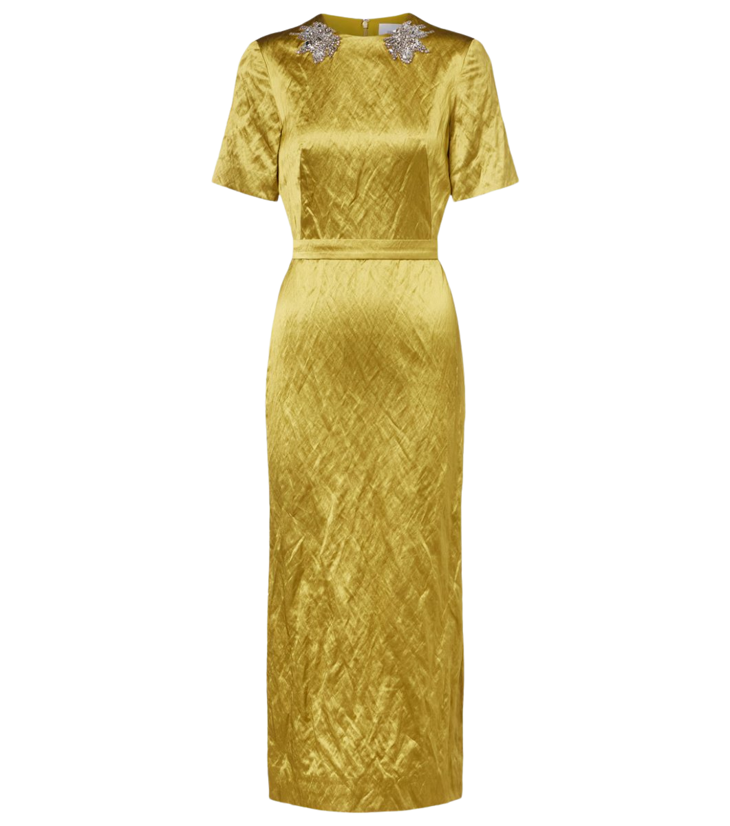 Embellished satin midi dress