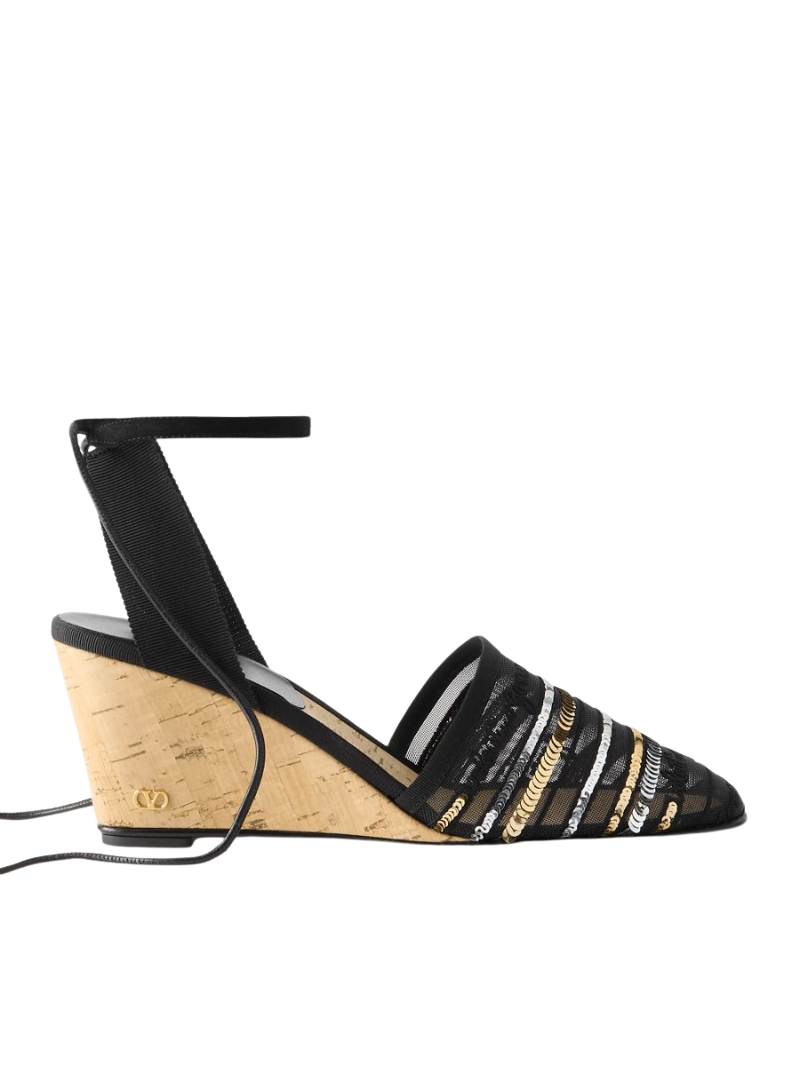 La Cruisette 75 tasseled sequin-embellished embroidered mesh wedges