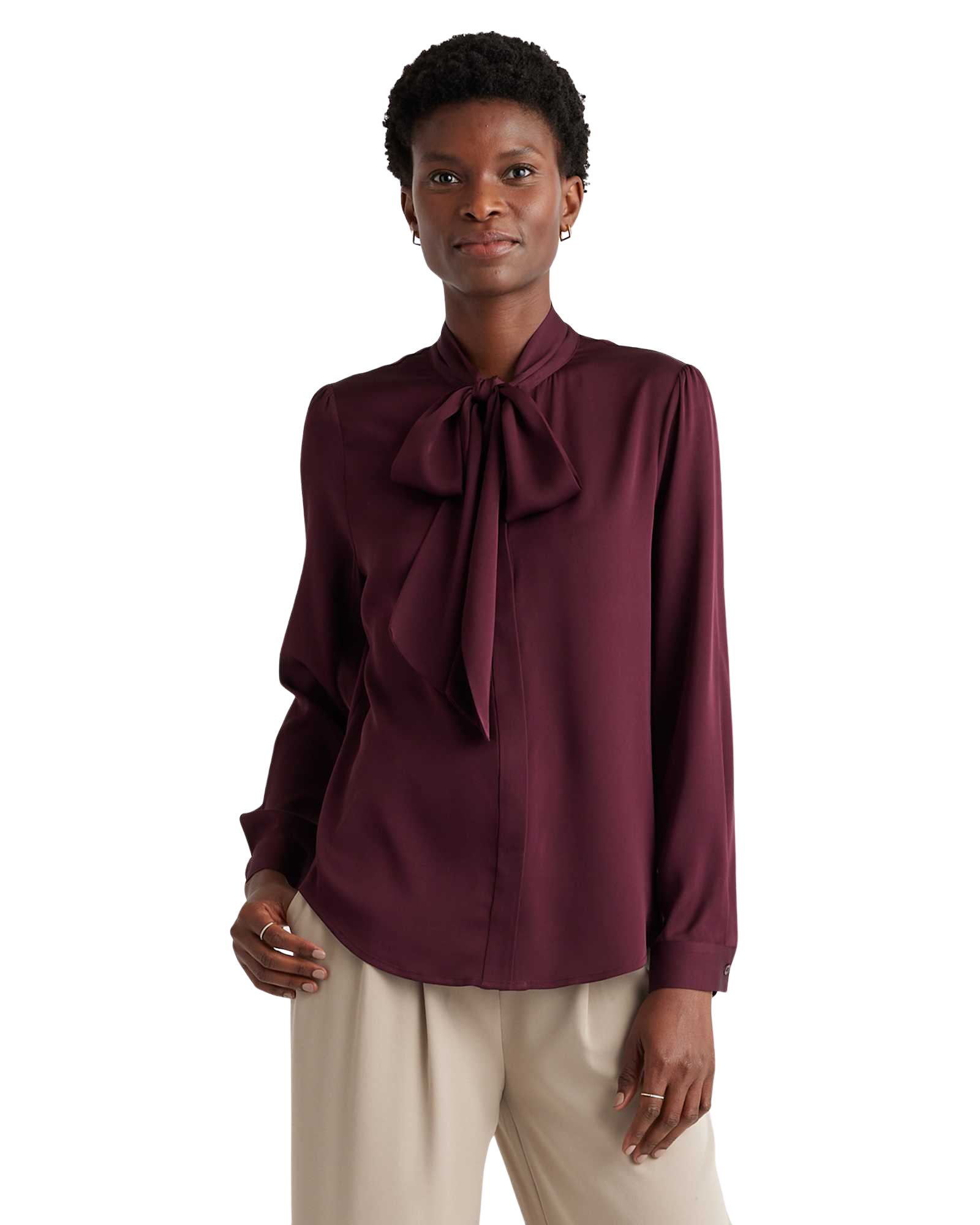 Washable Stretch Silk Tie Neck Blouse