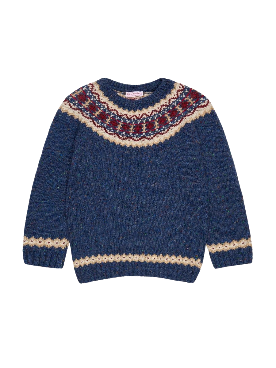 Dark Blue Merino Fair Isle Kids Sweater