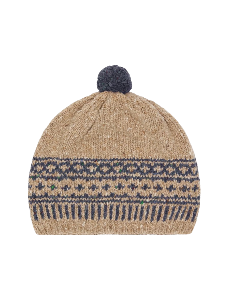 Oatmeal Merino Fair Isle Bobble Hat