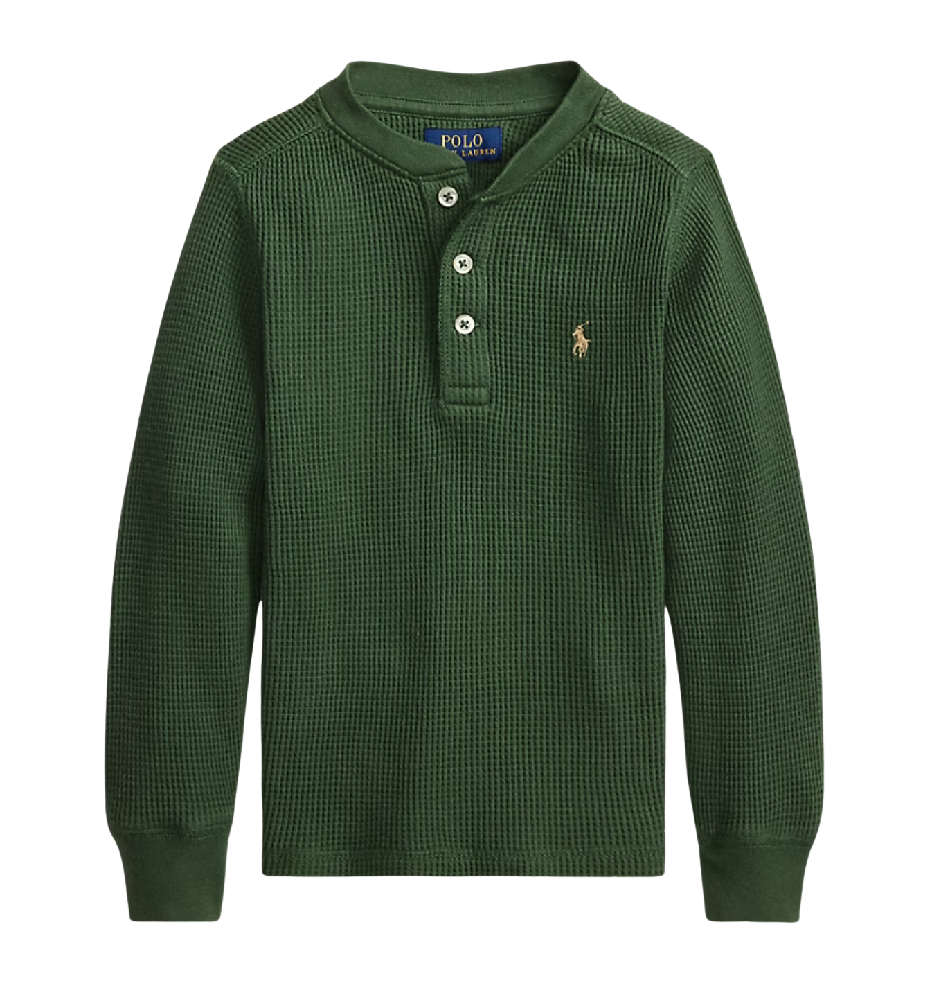 Waffle-Knit Cotton Henley Shirt