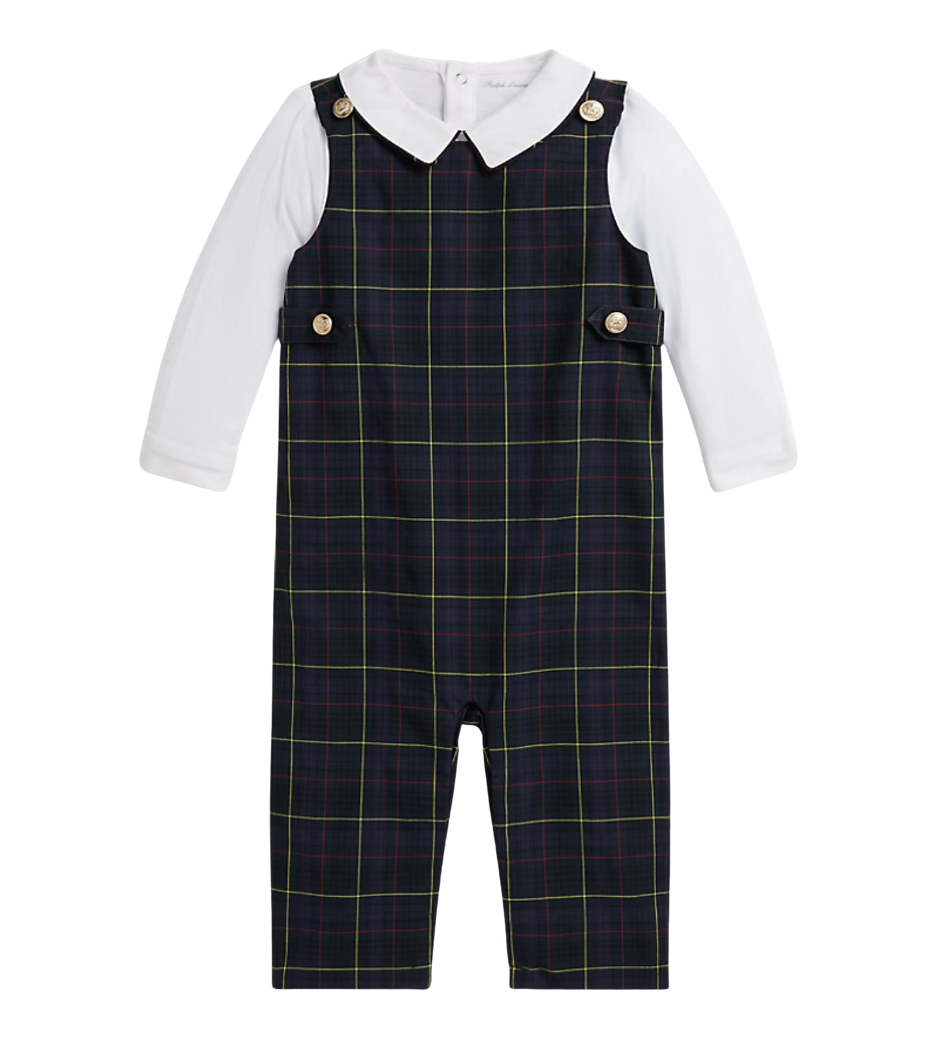 Cotton Bodysuit & Plaid Overall Set