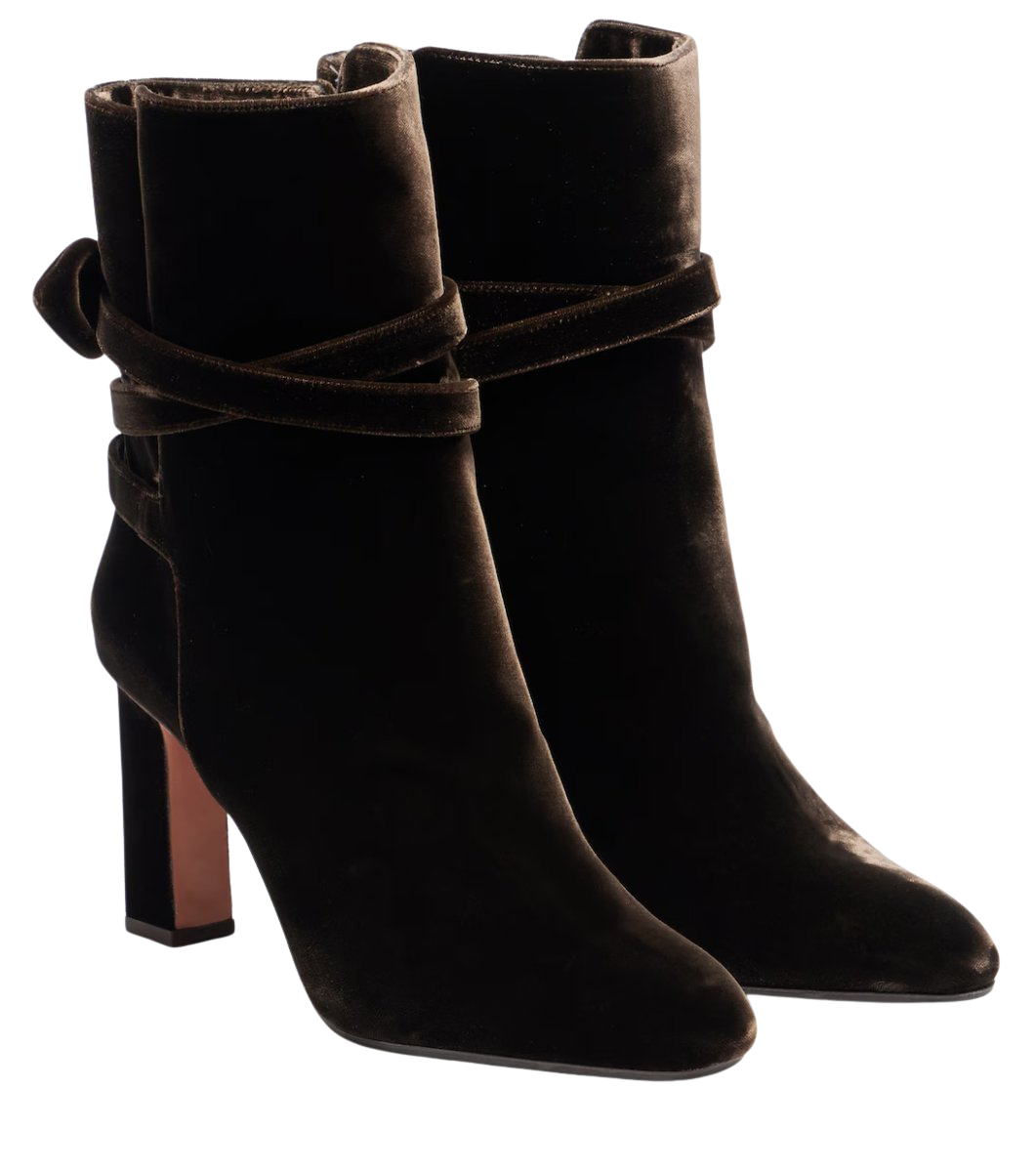 Aquazzura Very Bow 85 velvet ankle boots