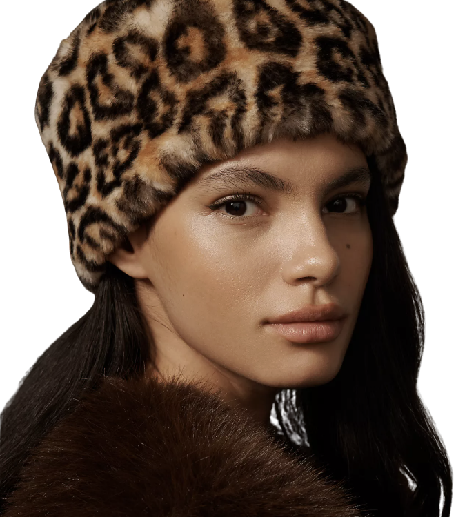 Faux Fur Animal Print Cloche Hat