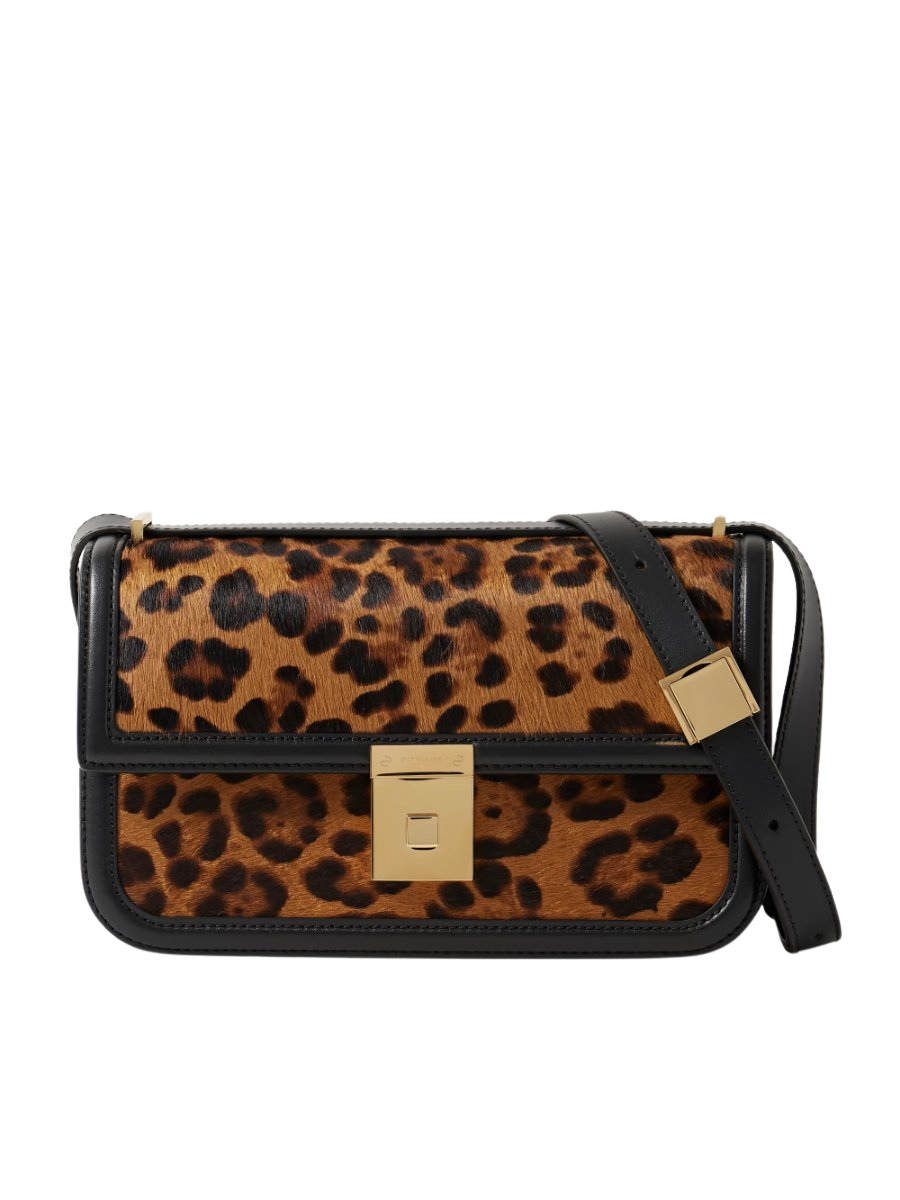 Paris leopard-print calf hair and leather shoulder bag