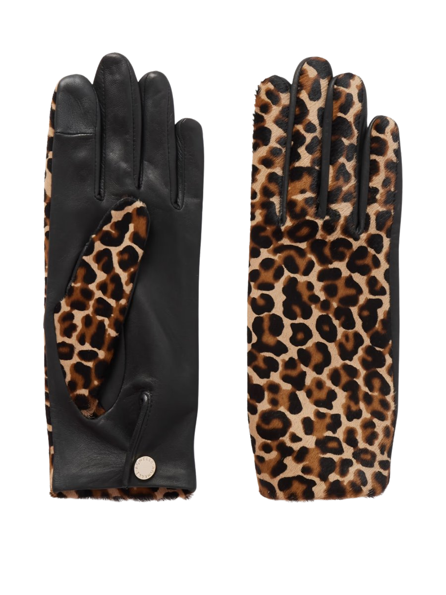Susan leather and leopard-print calf hair gloves