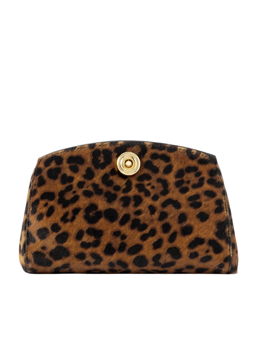Leopard-print calf hair clutch