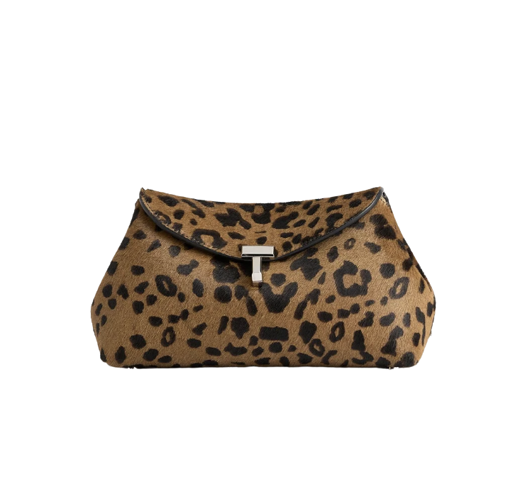 Mini T-lock pony hair clutch leopard