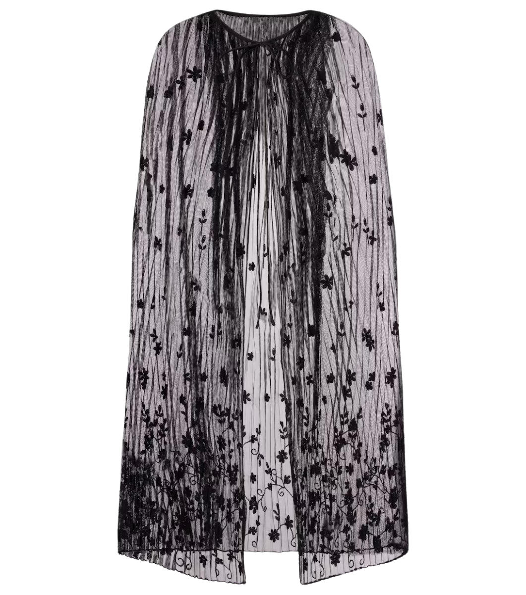 Toteme Embroidered floral plissé tulle cape