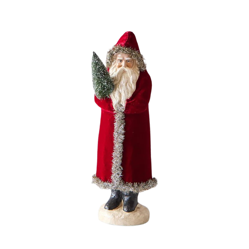 Large Velvet Santa with Tree, Red