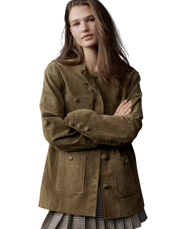 Real Suede Collarless Jacket