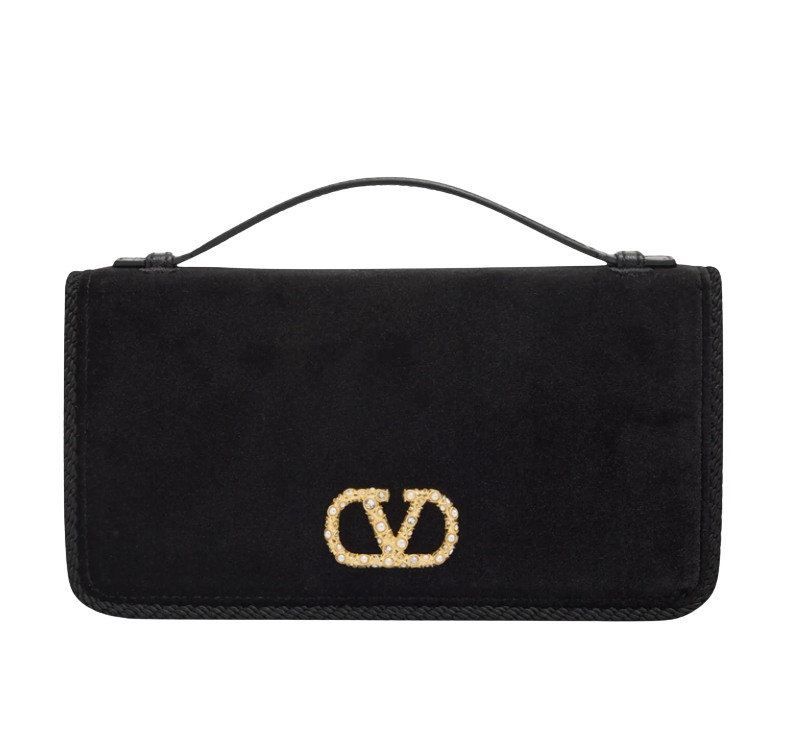 Valentino Garavani VLOGO Signature Suede Wallet with Chain Strap