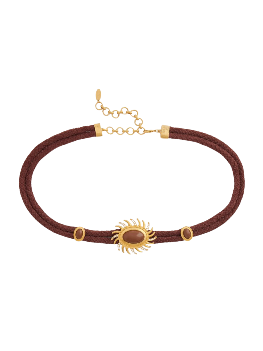 Sun embellished braided suede waist belt