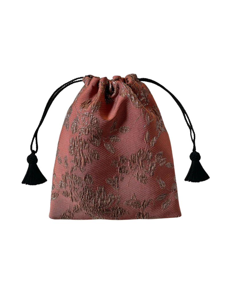 Evening Drawstring Pouch, Rose Brocade