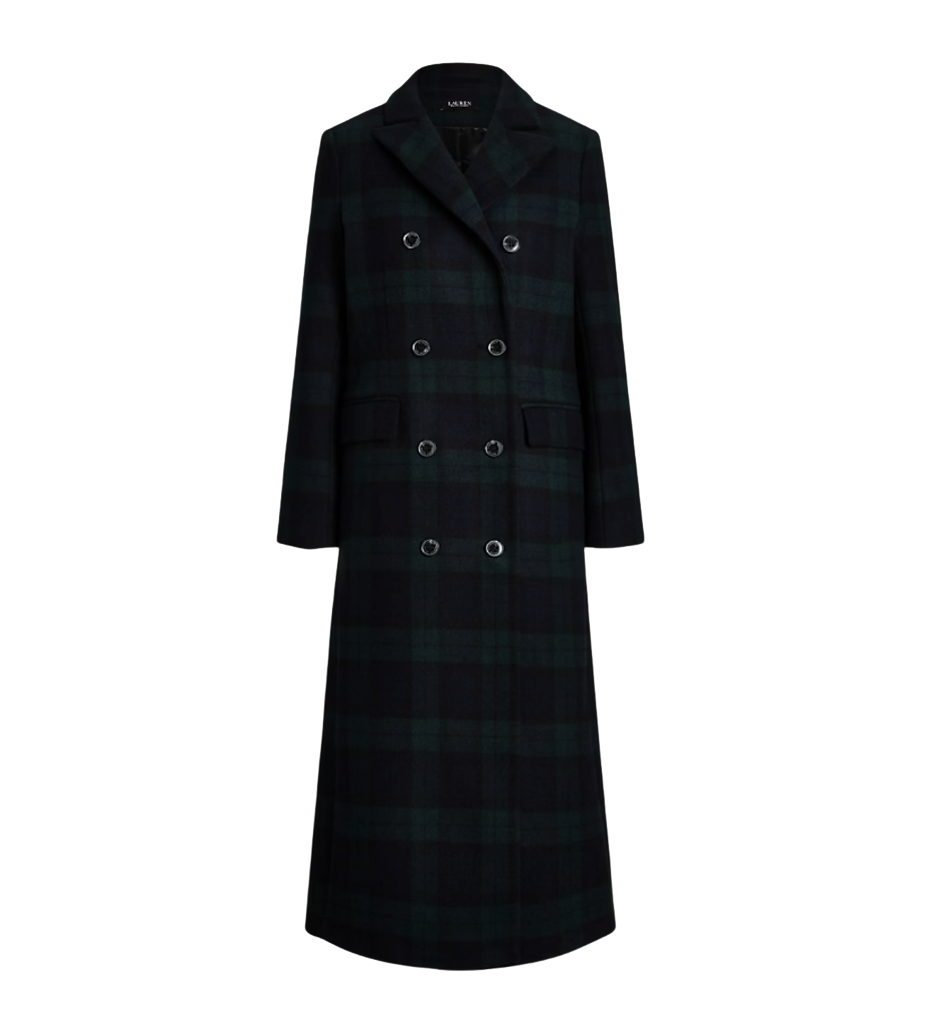 Double-Breasted Black Watch Plaid Coat