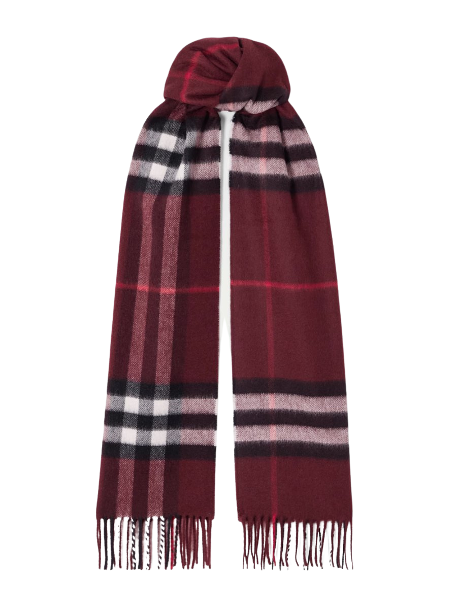 Fringed checked cashmere scarf