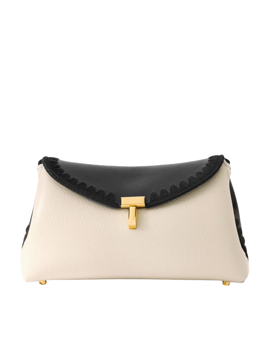 T-Lock mini embroidered textured-leather clutch