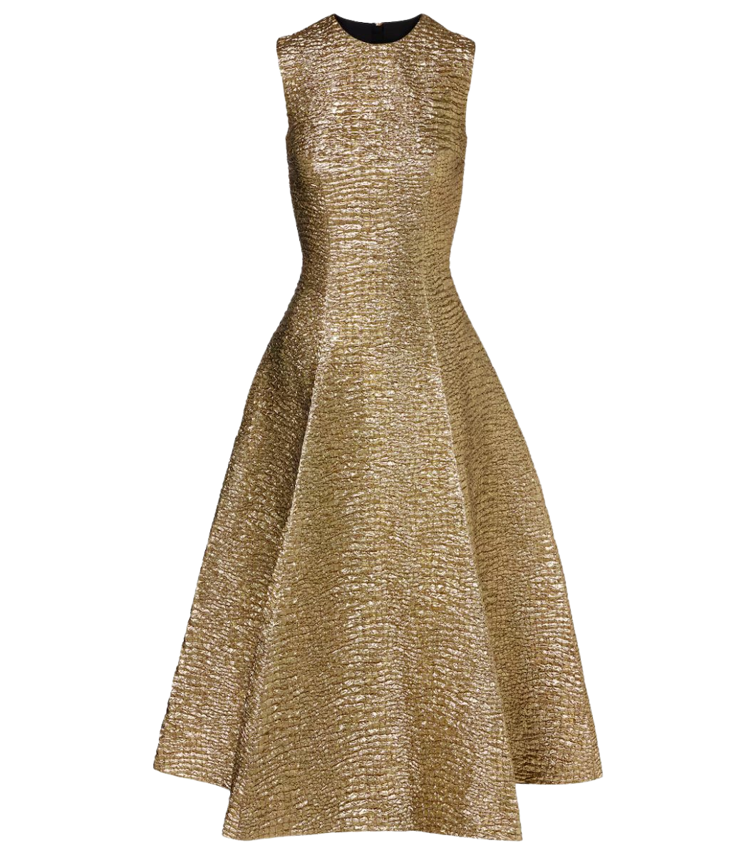 Mara metallic-effect seersucker midi dress