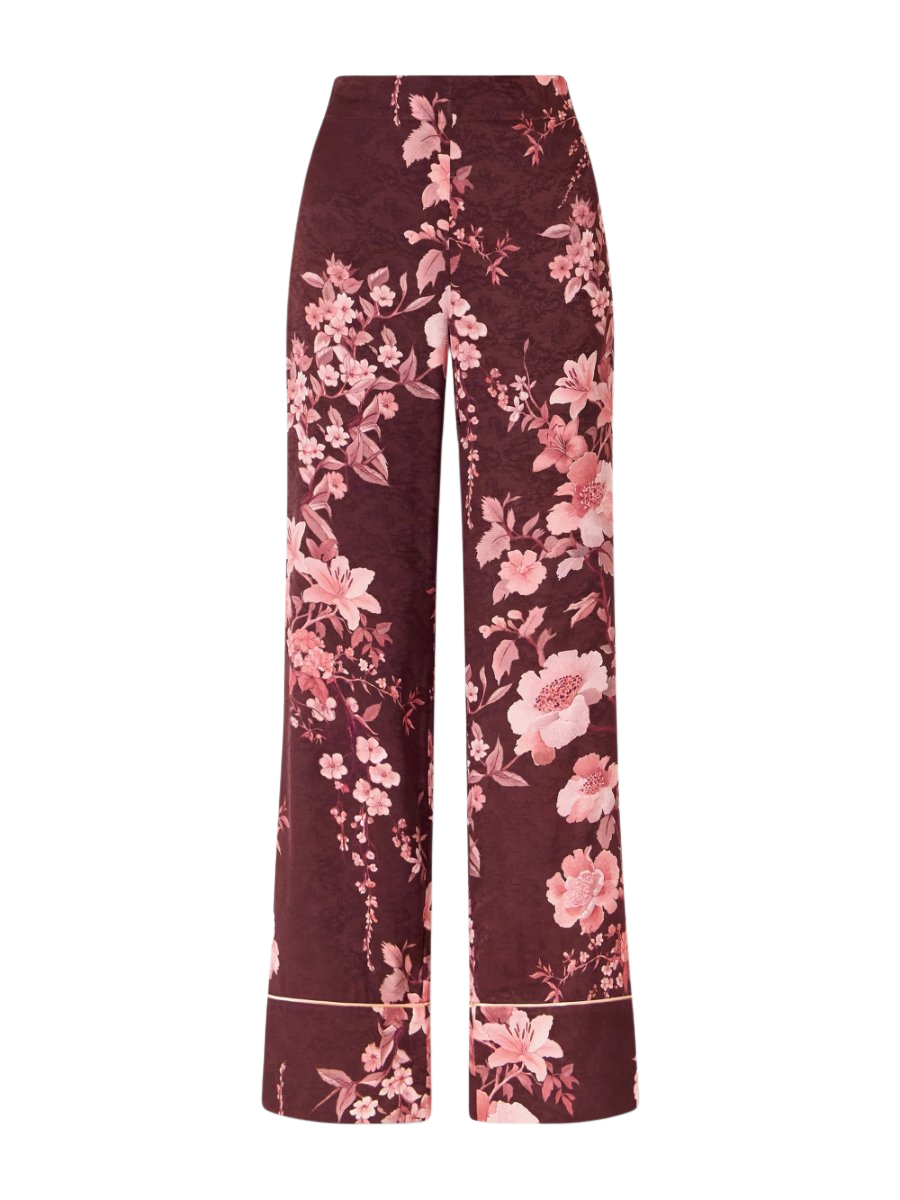 Havana floral-print satin-trimmed crepe de chine jacquard pants