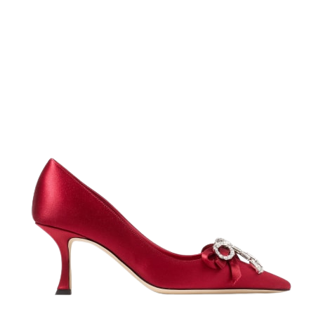 Auria 70 Ruby Red Satin Pumps with Satin and Crystal Bow