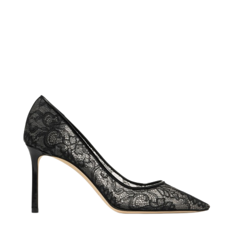 Romy 85 Black Jimmy Choo Lace Pumps