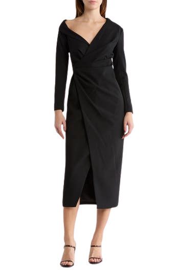 Kylah Long Sleeve Faux Wrap Dress