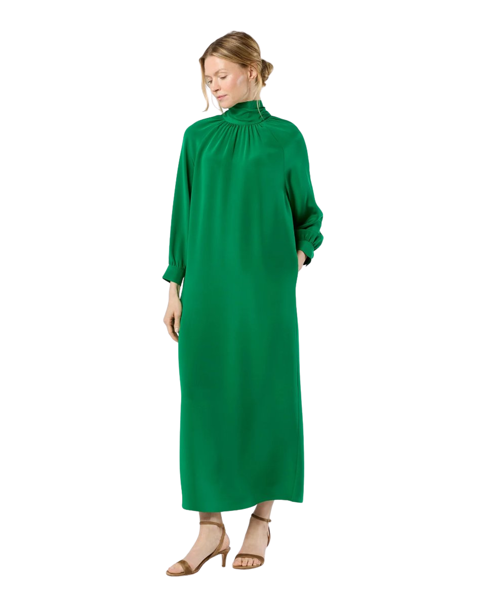 Maggie Maxi Dress in Green Silk Crepe de Chine