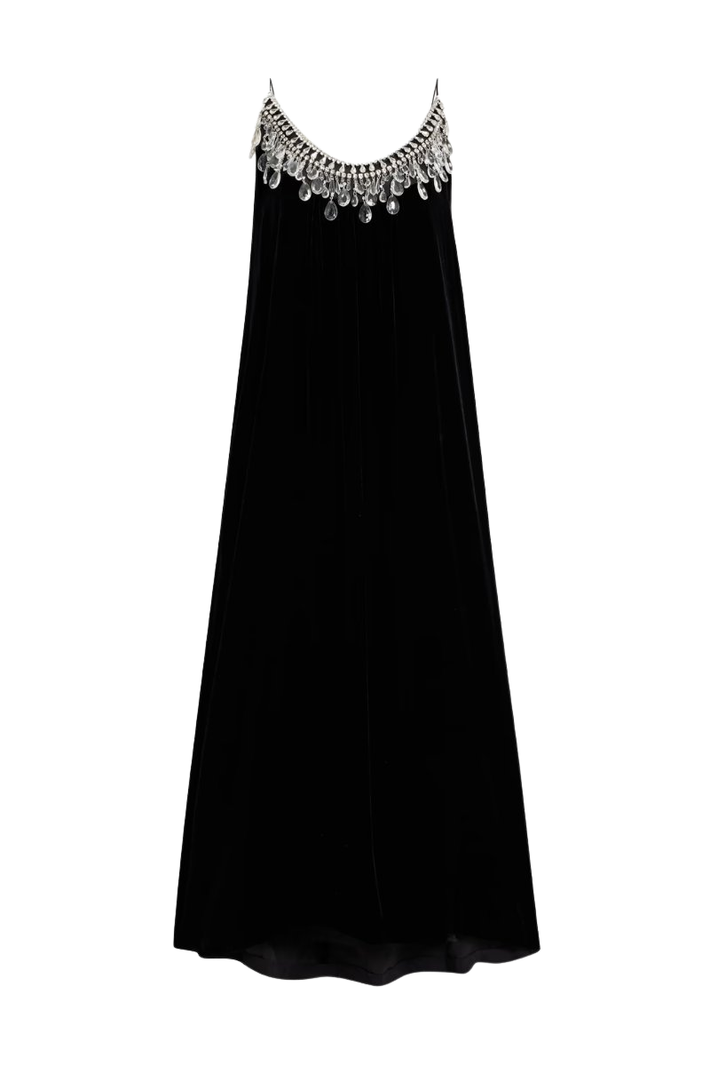 Crystal-embellished velvet midi dress