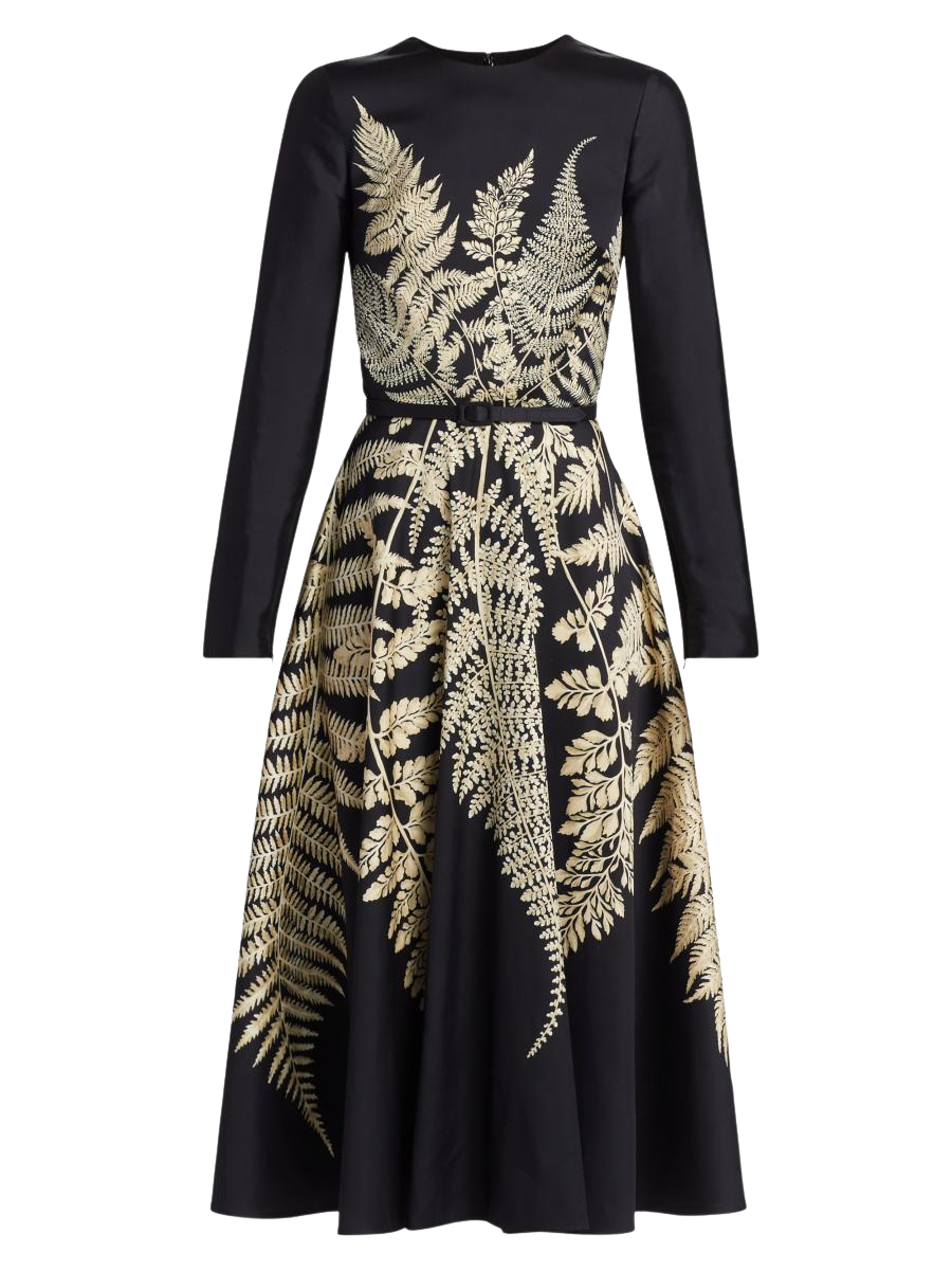 Fern Print Long-Sleeve Cocktail Dress