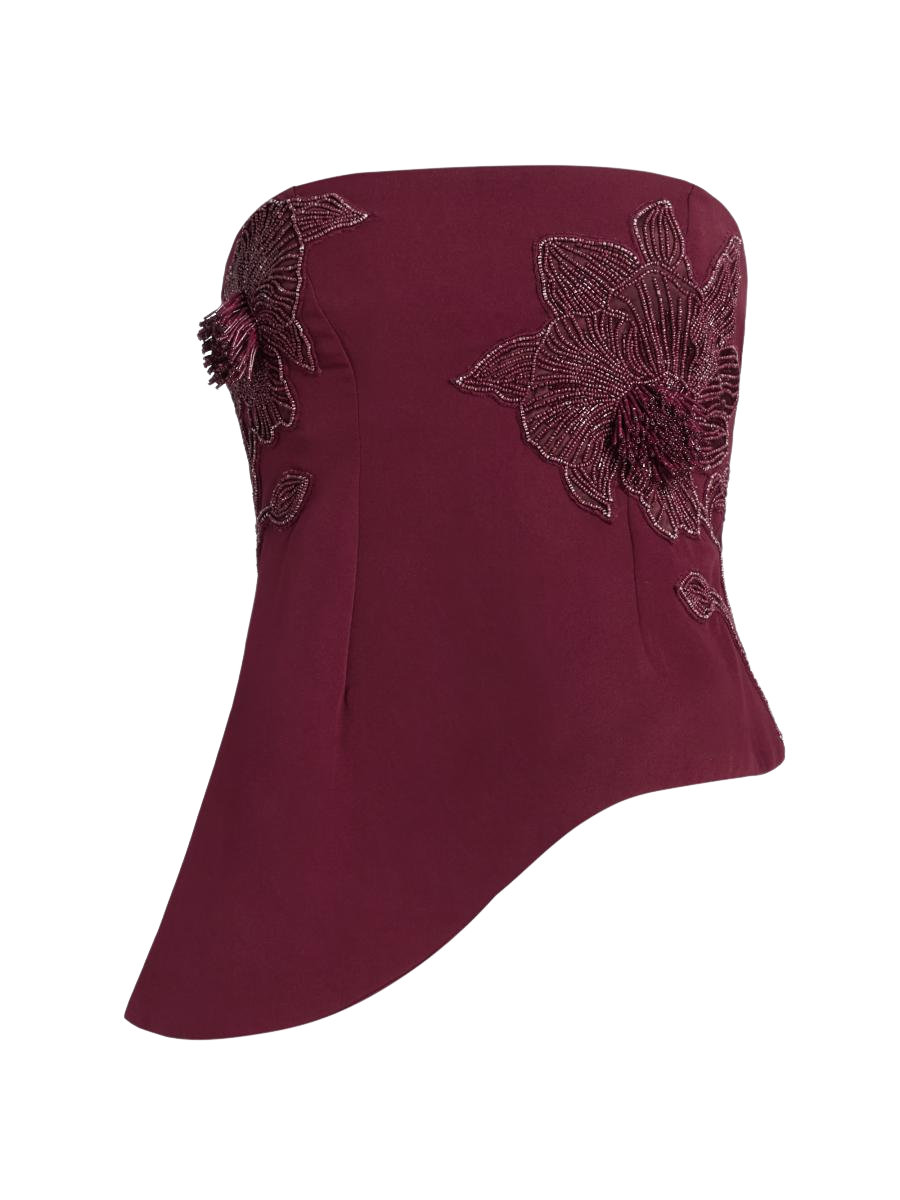 Ardell Beaded Floral Strapless Top