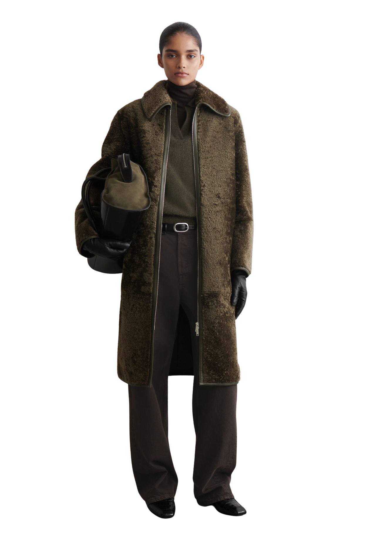 LEATHER BONDED SHEARLING LONG COAT