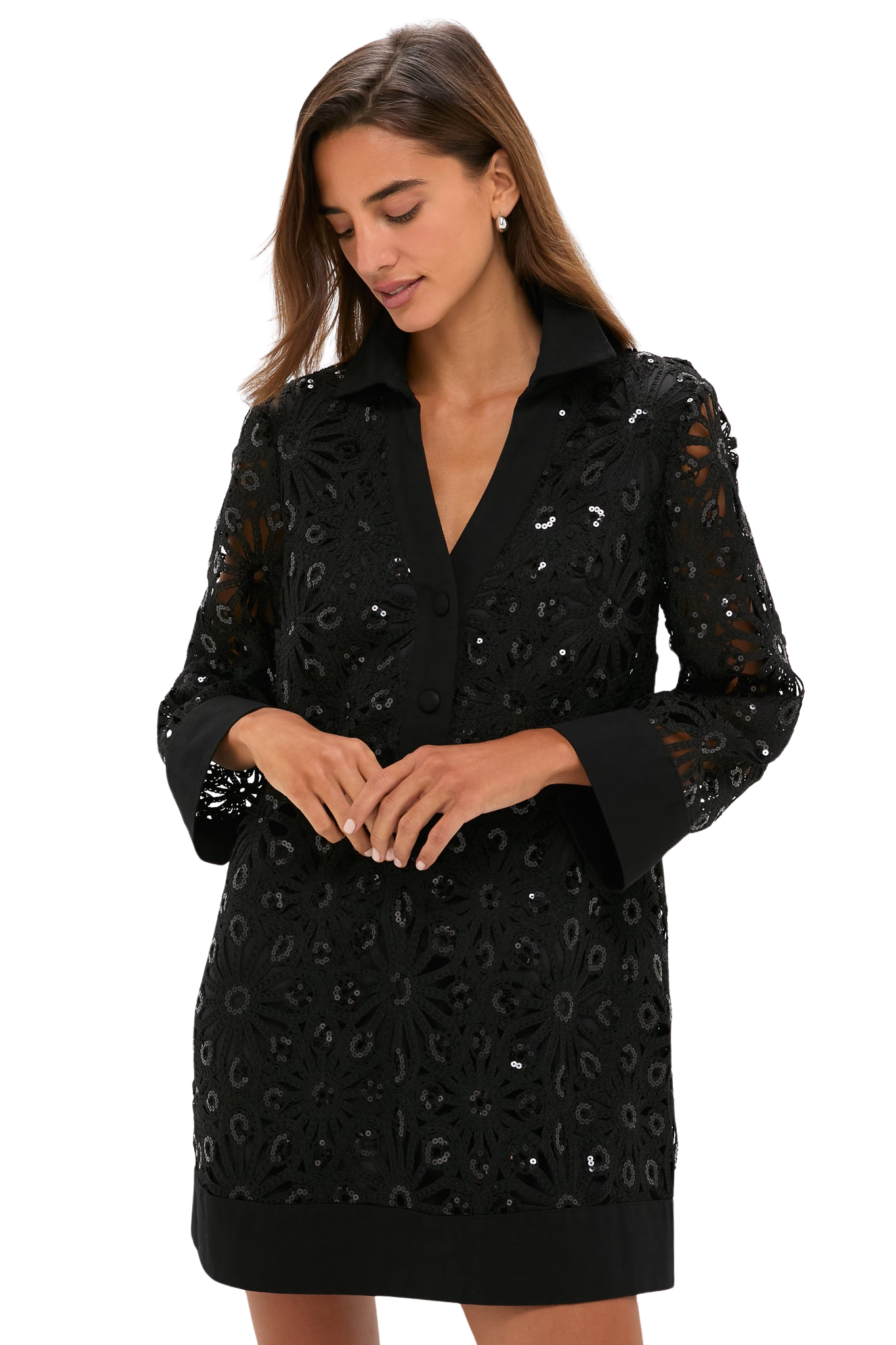 Black Crochet Sparkle Collier Dress