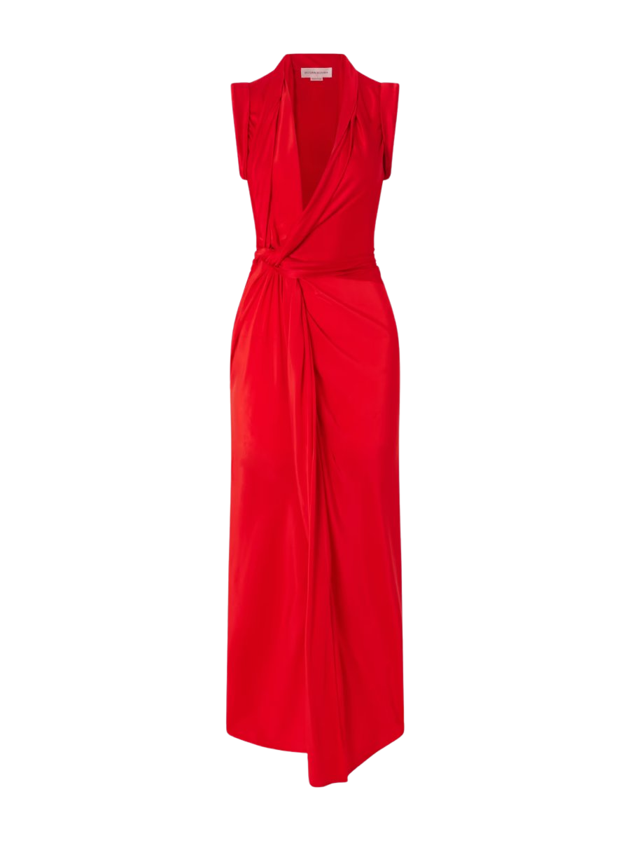 Asymmetric twisted satin maxi dress