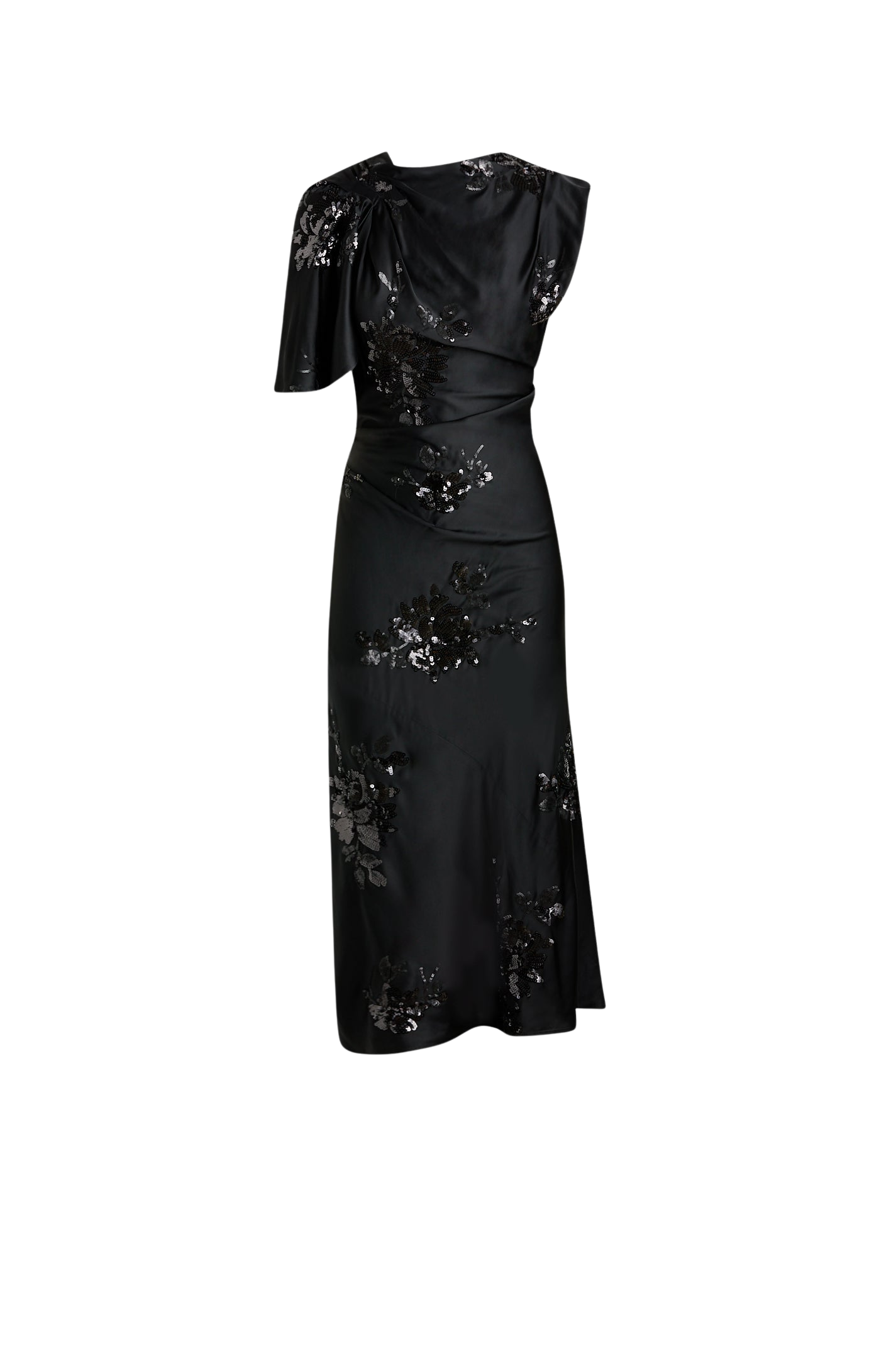 Beaded Satin Draped Dress