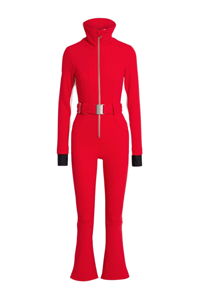 Cordova belted stretch-shell ski suit