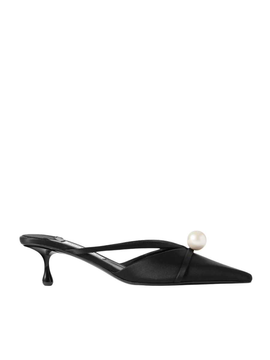 Sana 50 faux pearl-embellished satin mules