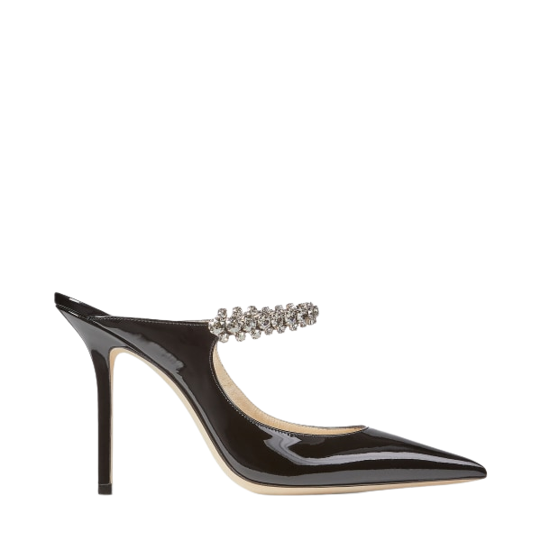 Bing 65 Linen Patent Leather Mules with Crystal Strap