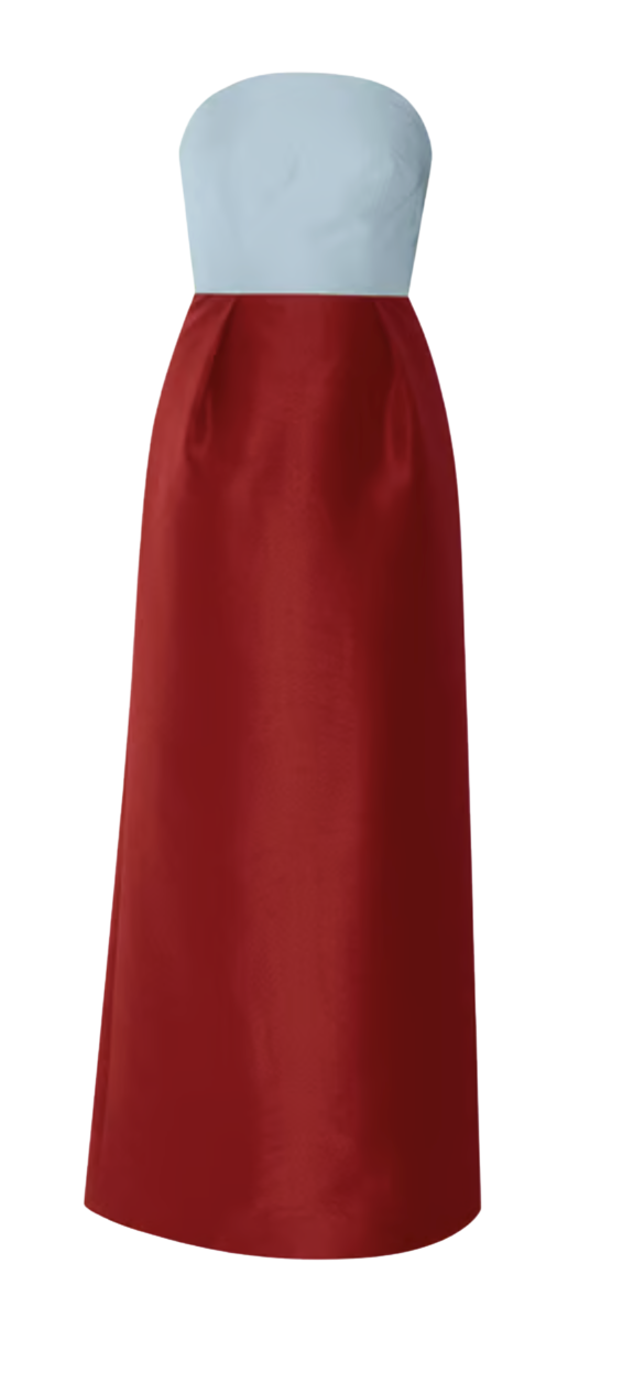 Delfina Color Block Taffeta Strapless Sheath Bow Maxi Dress