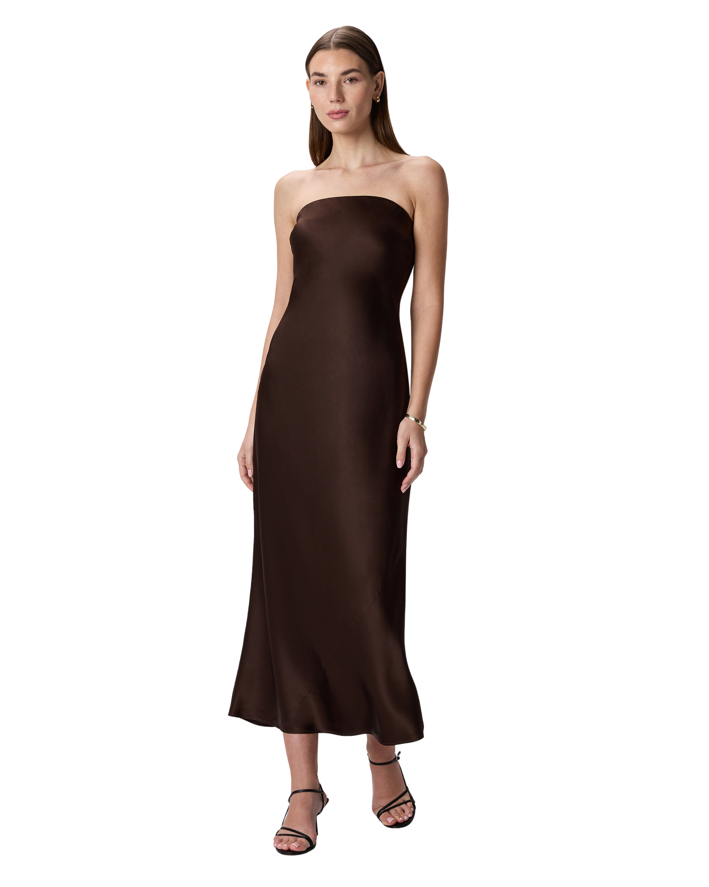 100% Washable Silk Strapless Midi Dress