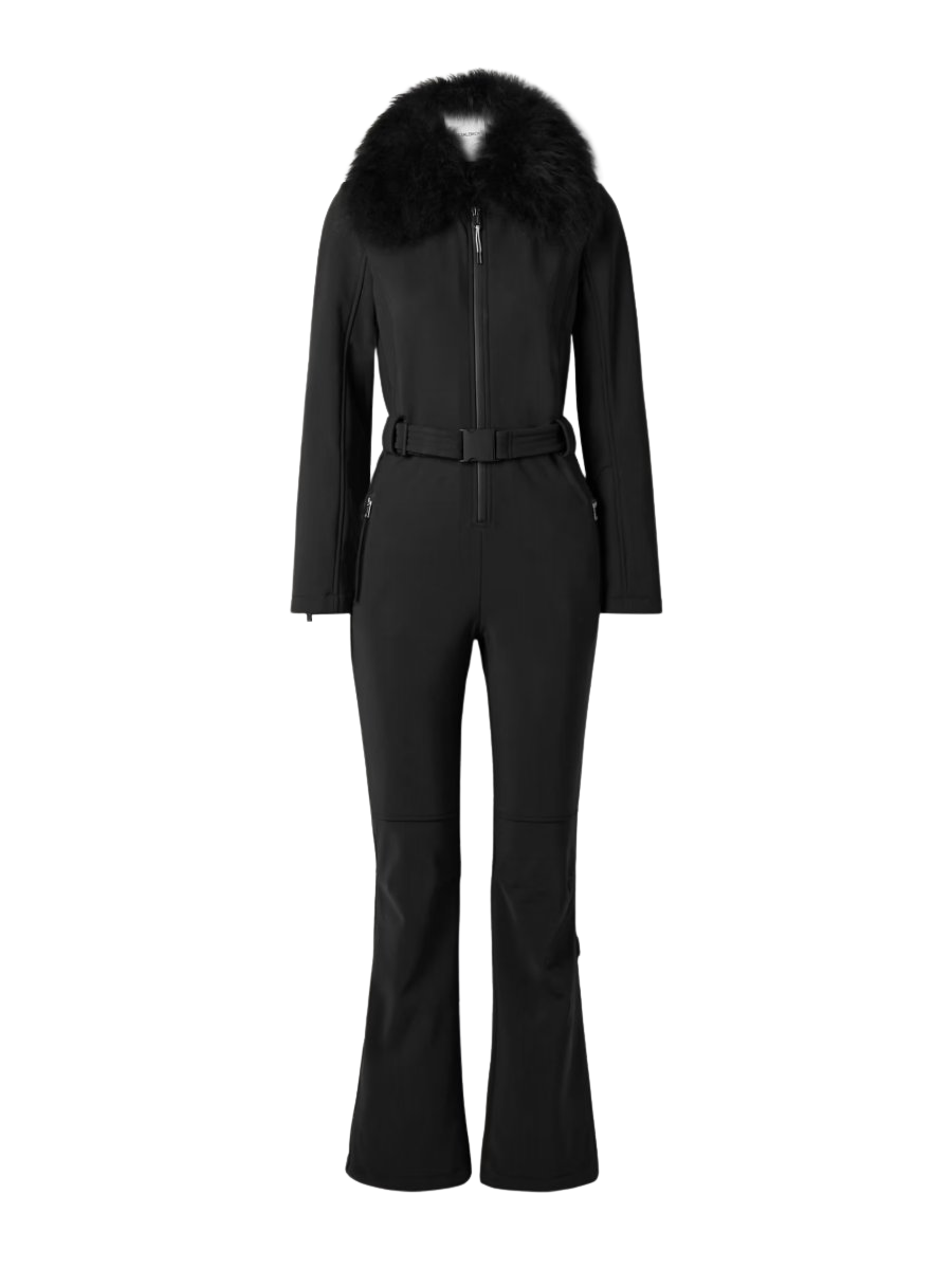 Belted shearling-trimmed ski suit
