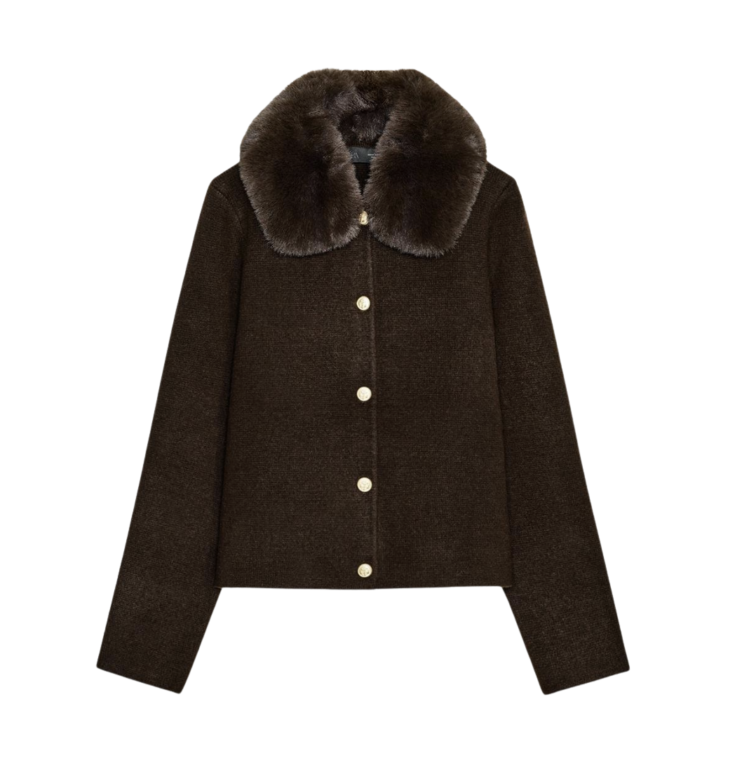 Cardigan with Faux Fur Collar
