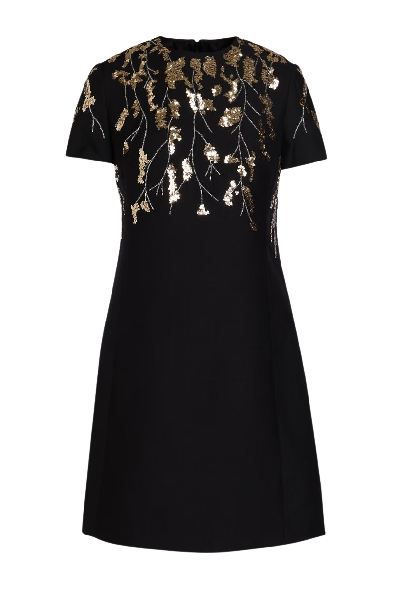 Embellished wool and silk-blend crepe mini dress