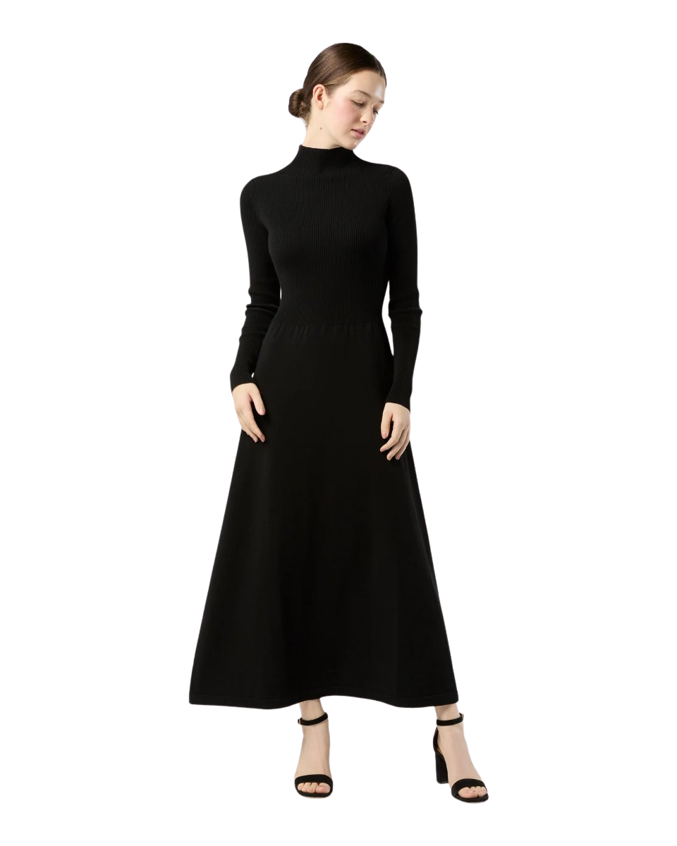 Long-Sleeved Charlotte Dress in Black Ice Cotton