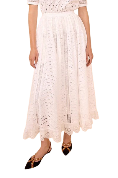 Ren High Waist Lace Trim Midi Skirt