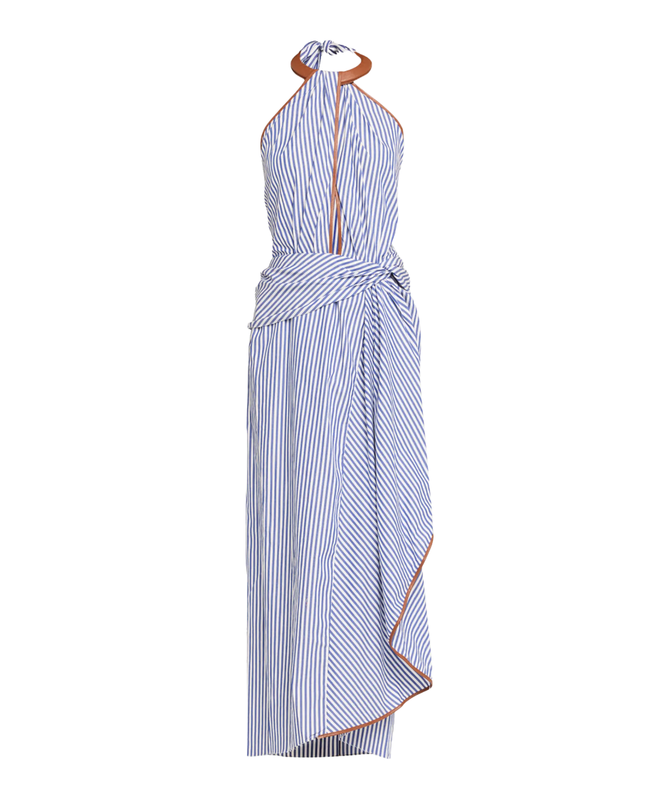 Centro Del Cielo Striped Halter Ankle Dress