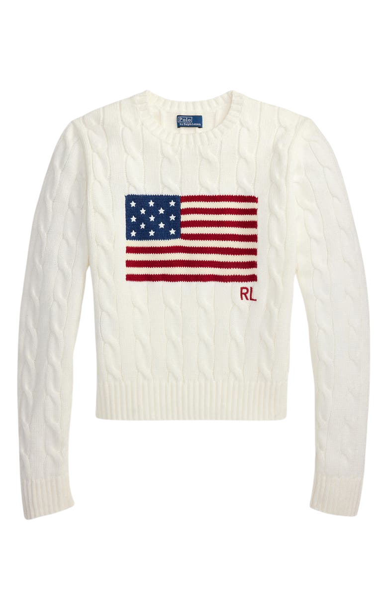 Flag Intarsia Cable Stitch Crewneck Sweater