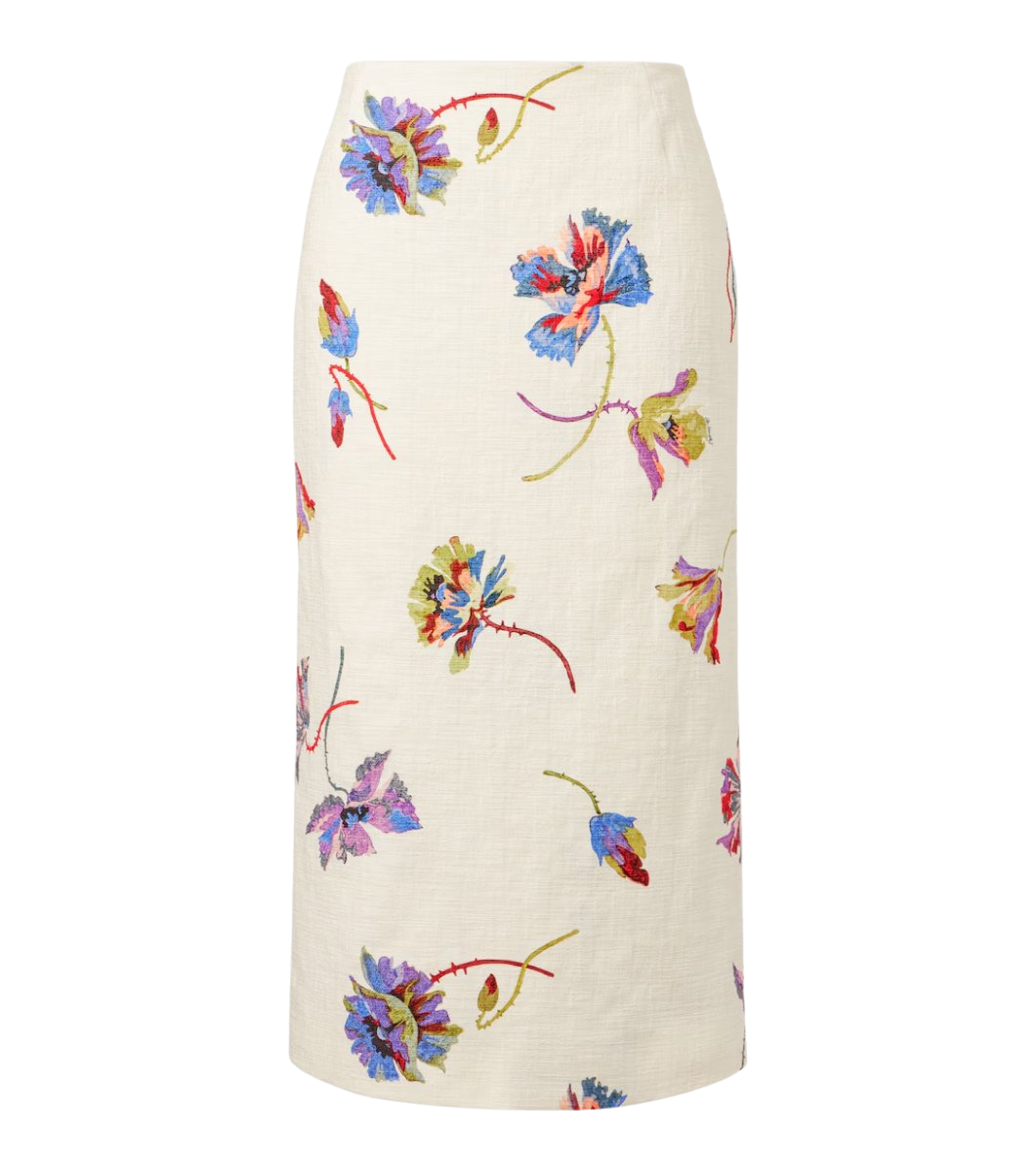 Floral cotton pencil skirt