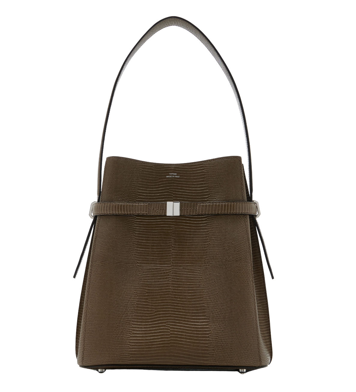 Belted Lizard-Embossed Bucket Bag
