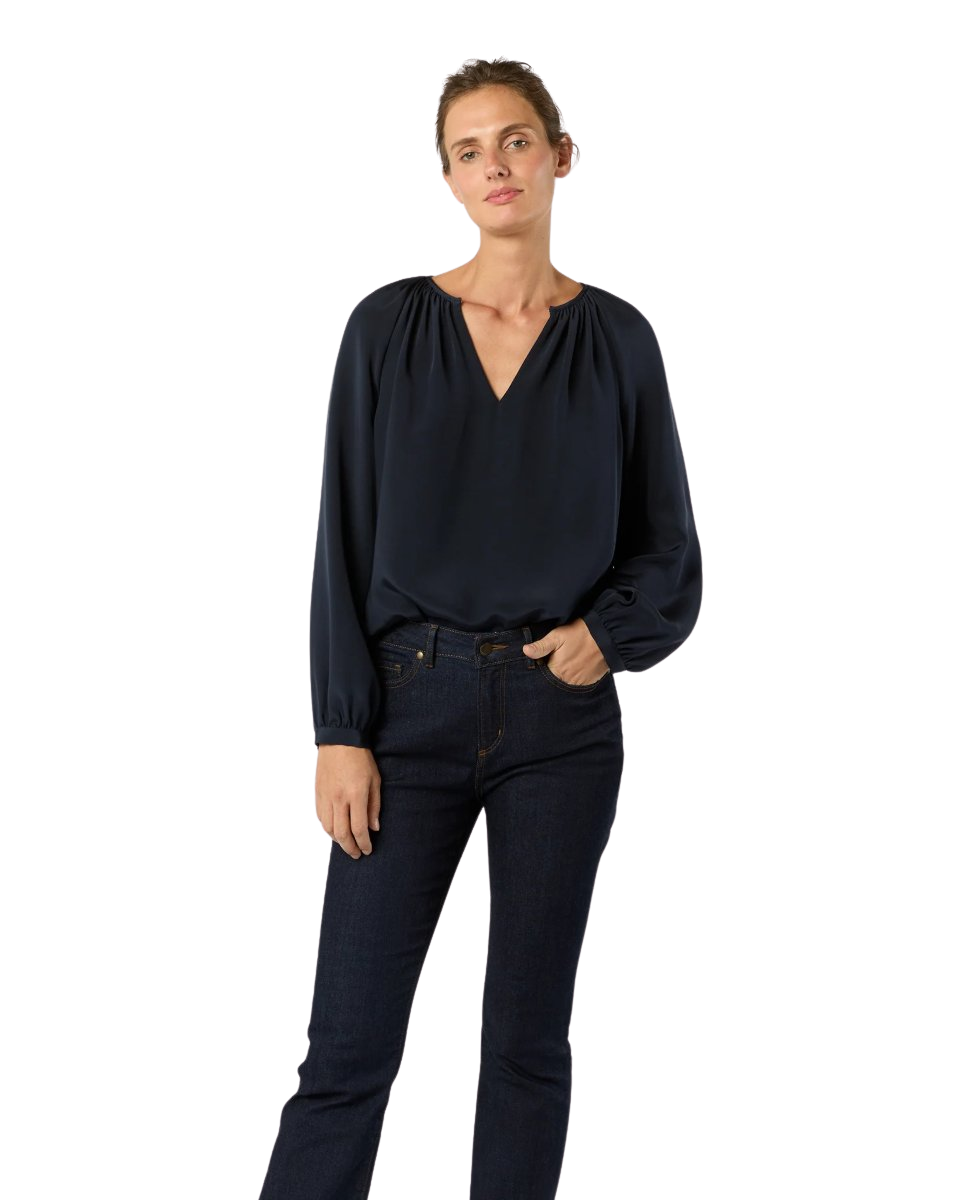 Ariana Blouse in Navy Silk Crepe de Chine